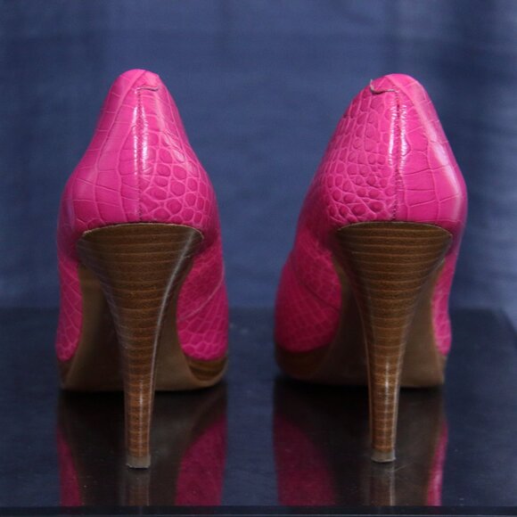 Nine West Hot Pink Snake Skin Textured Platform Heels 8.5 - Picture 3 of 4
